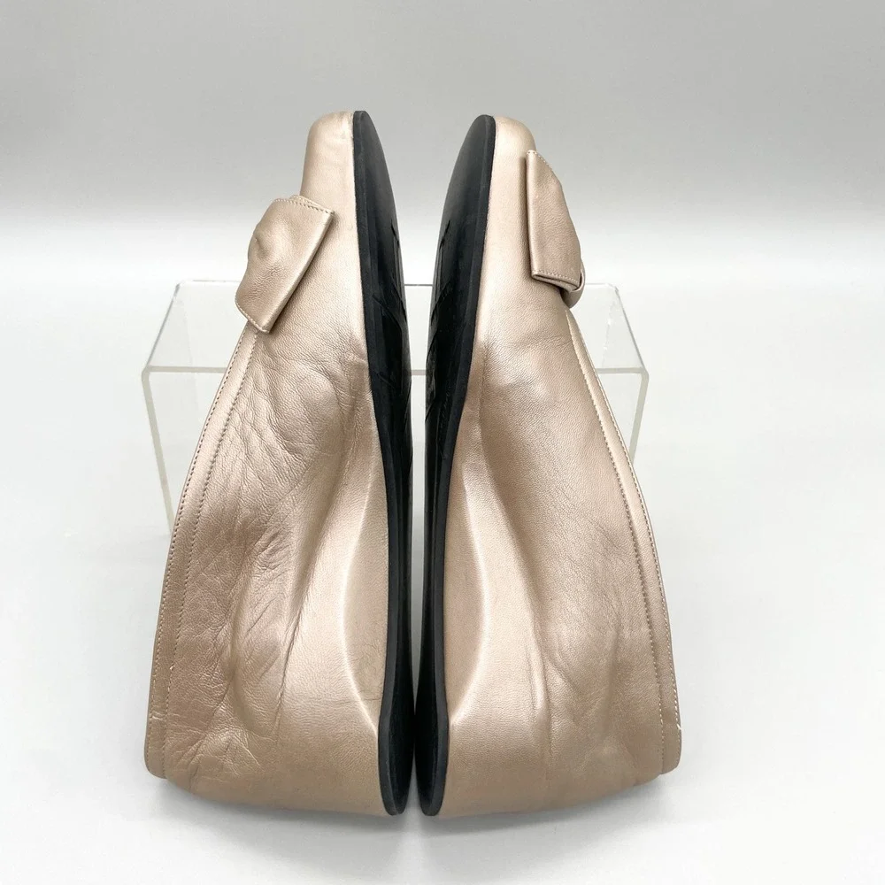 Thierry Rabotin Womens 39 9 Ballerina Bow Square Toe Metallic Champagne Wedge